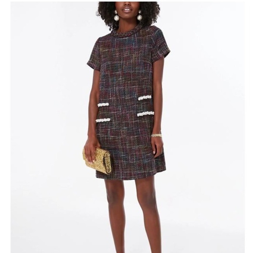 Tuckernuck Cameron Eubanks Wimberly Jackie Dress Gemstone Tweed Pearl Trim XS